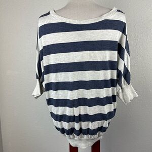 NWT Decoded Gray and Blue Striped Top Size L